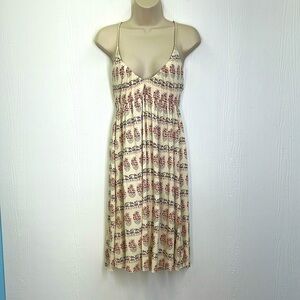 Free People - Ivory Fun Colorful Floral With Suede Spaghetti Straps Mini Dress M